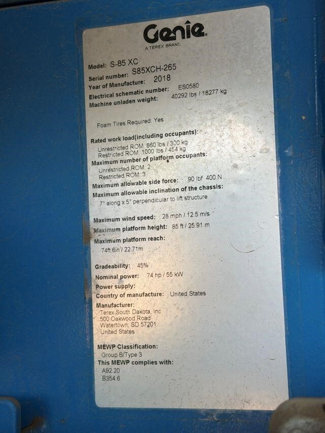 2018 Genie S-85XC-45
