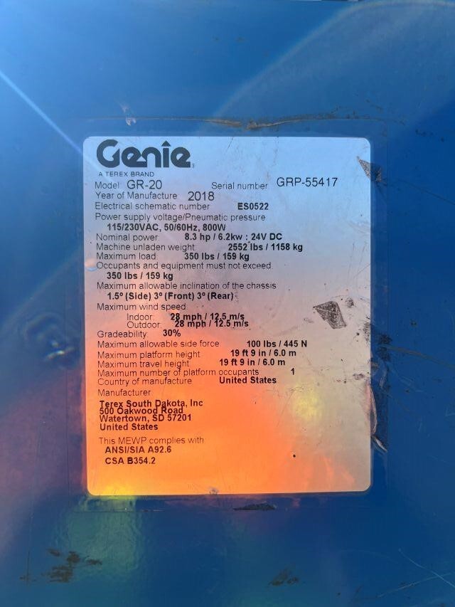 2018 Genie GR-20-6