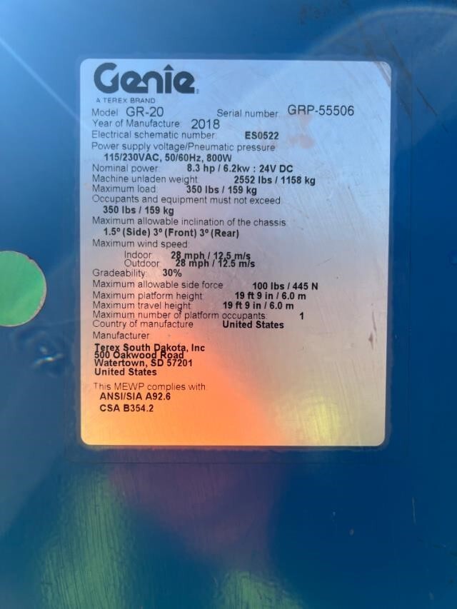 2018 Genie GR-20-6