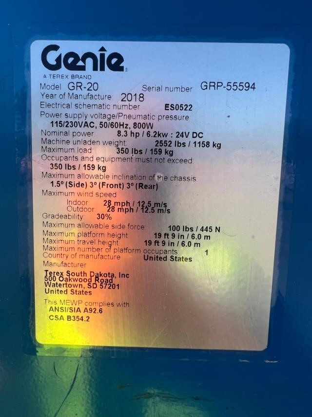 2018 Genie GR-20-6