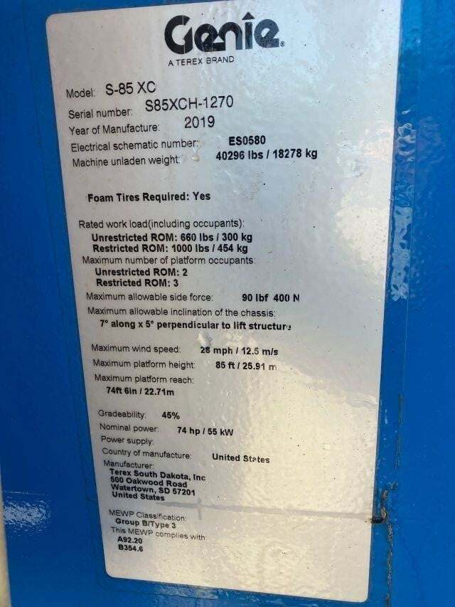 2019 Genie S-85XC-6