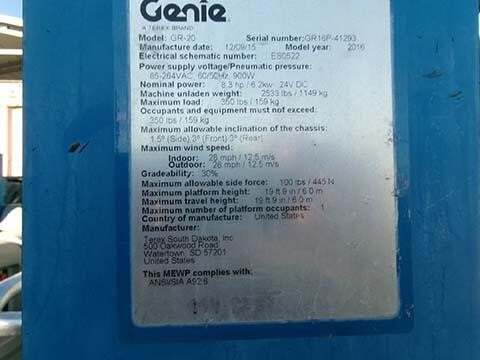 2016 Genie GR-20-10