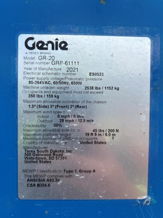 2021 Genie GR-20-6
