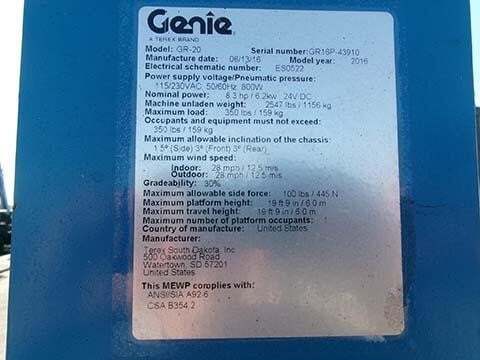 2016 Genie GR-20-11