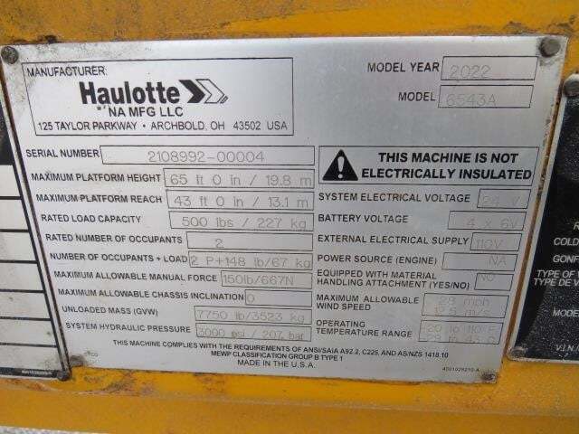 2022 Haulotte 6543A-20