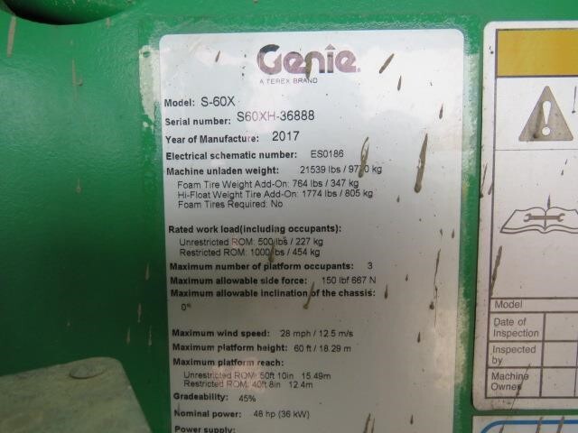 2017 Genie S-60X-20