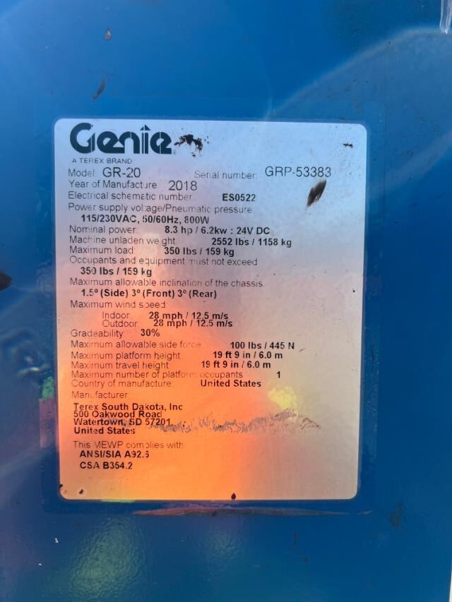 2018 Genie GR-20-6