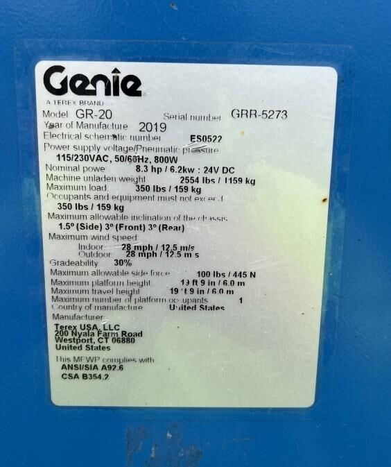 2019 Genie GR-20-6