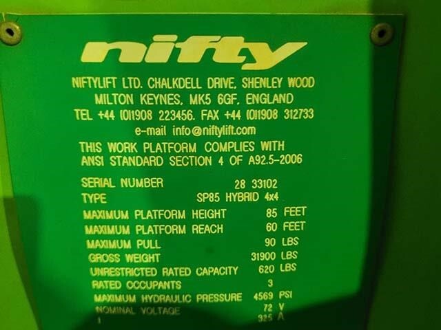 2016 Niftylift SP85-38