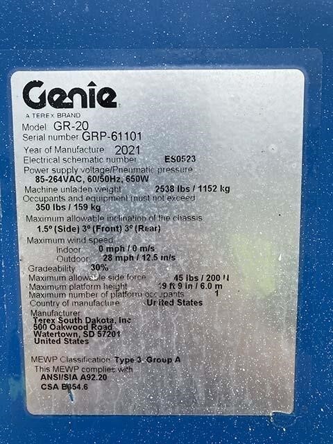 2021 Genie GR-20-6