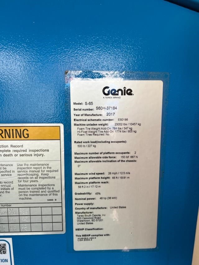2017 Genie S-65-10