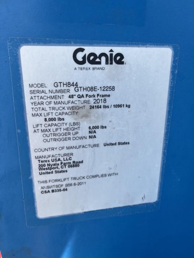 2018 Genie GTH 844-20