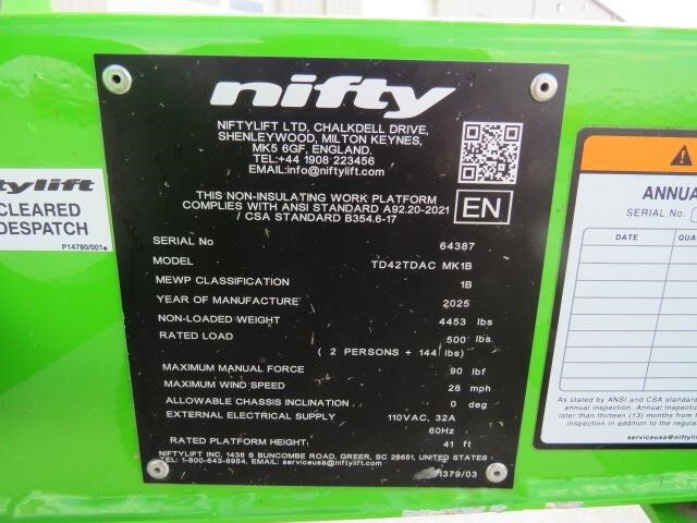 2025 Niftylift TD42T-21