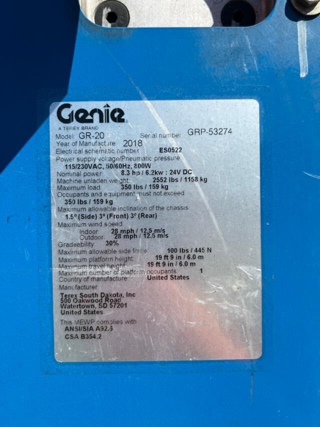 2018 Genie GR-20-6