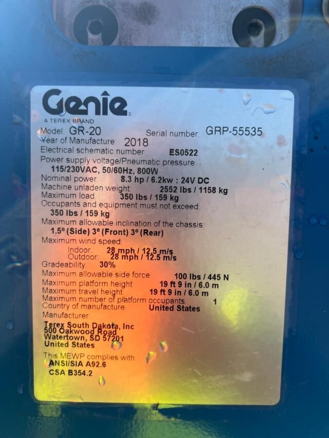 2018 Genie GR-20-6