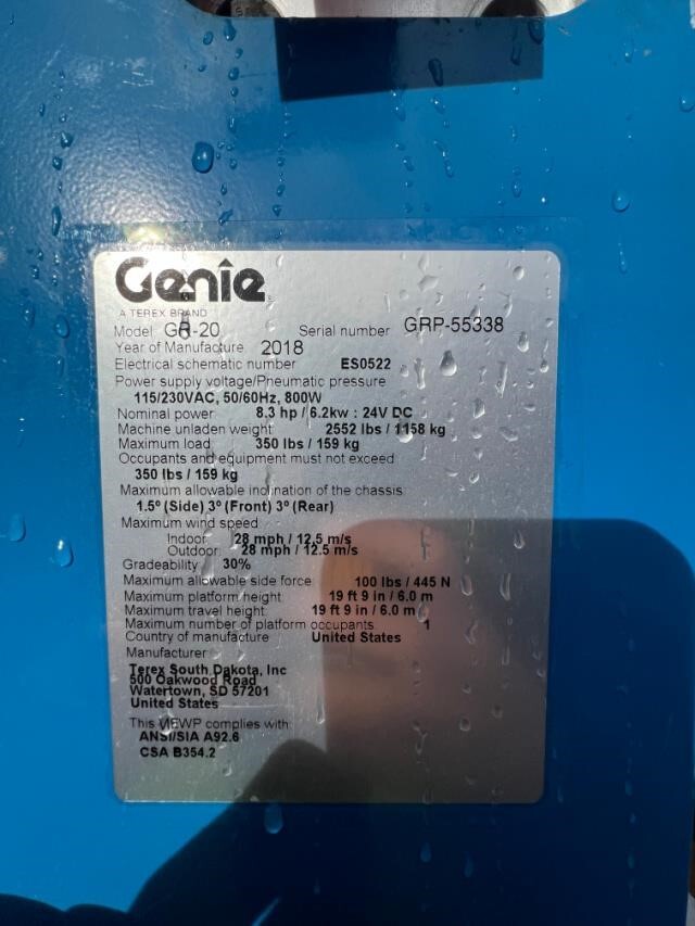 2018 Genie GR-20-5