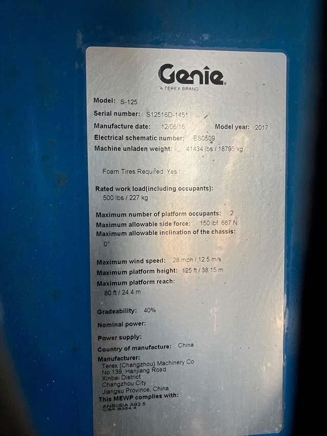 2016 Genie S-125-5