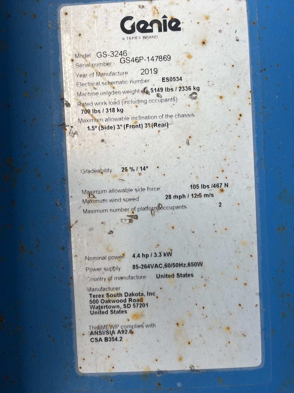 2019 Genie GS-3246-16