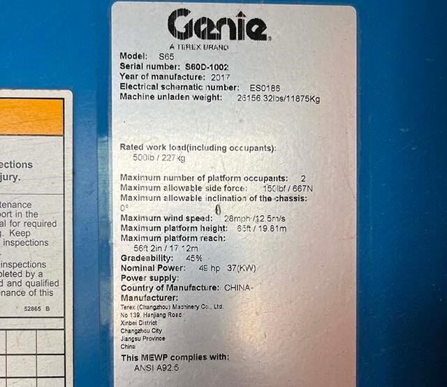 2017 Genie S-65-17