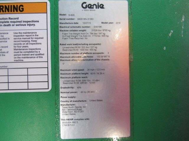 2016 Genie S-60X-25