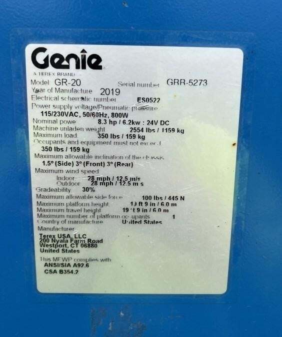 2019 Genie GR-20-6