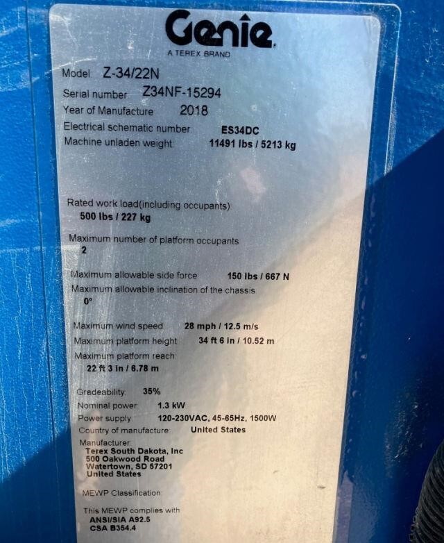 2018 Genie Z-34/22 N-5