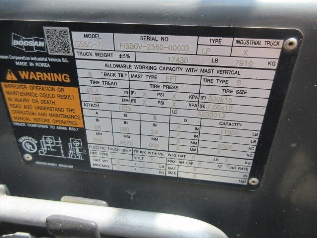 2018 Doosan G55C-7-27