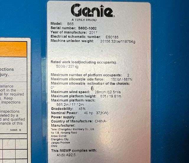 2017 Genie S-65-17