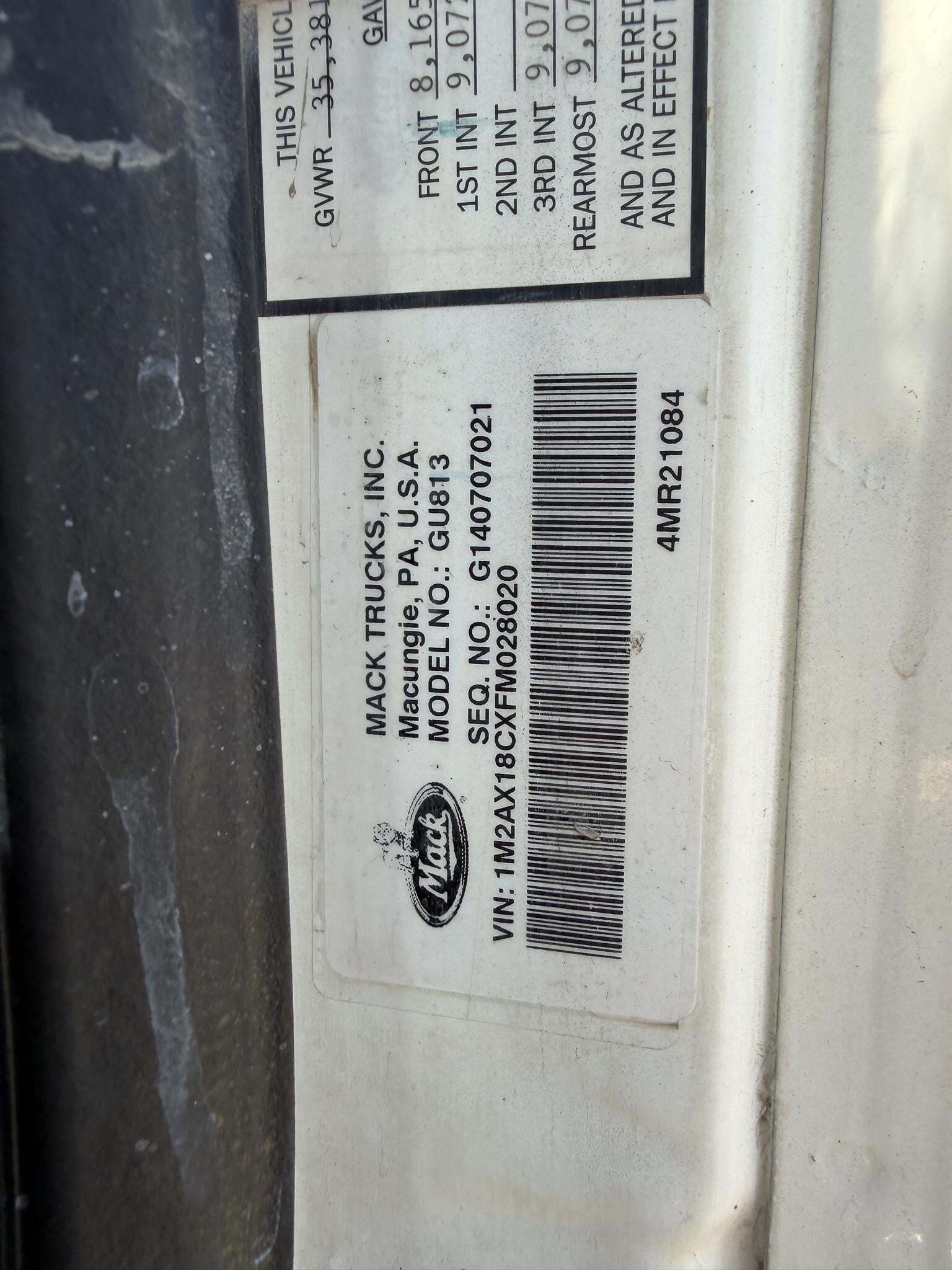 2015 Mack GRANITE GU813