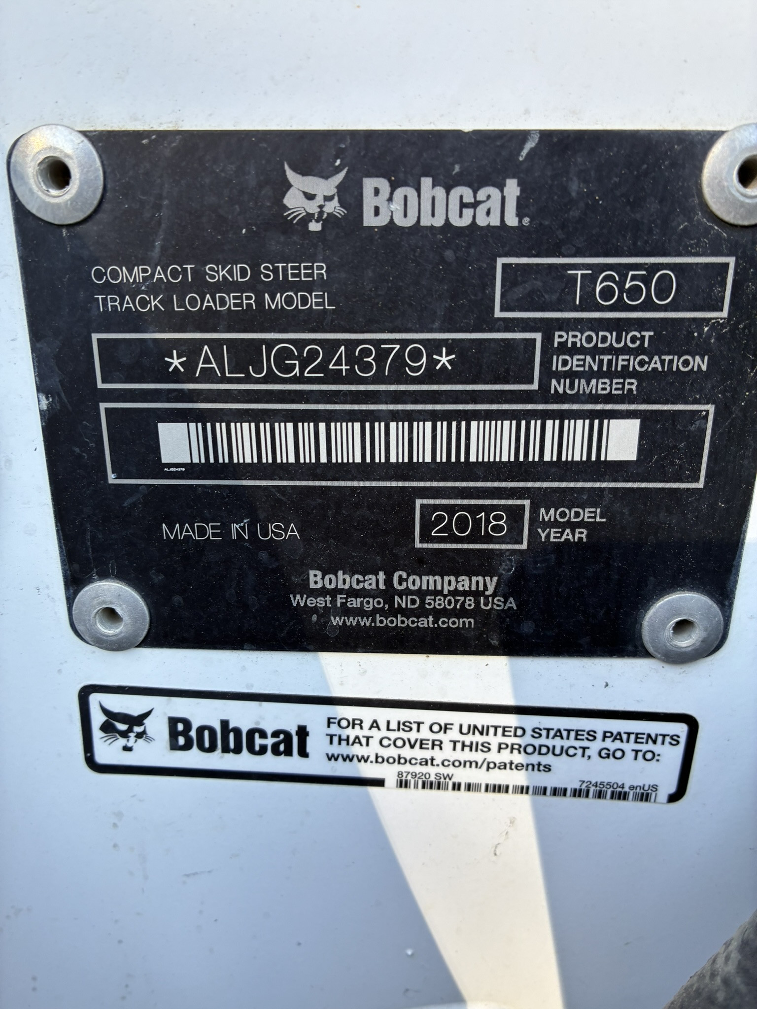 2018 Bobcat T650 STANDARD