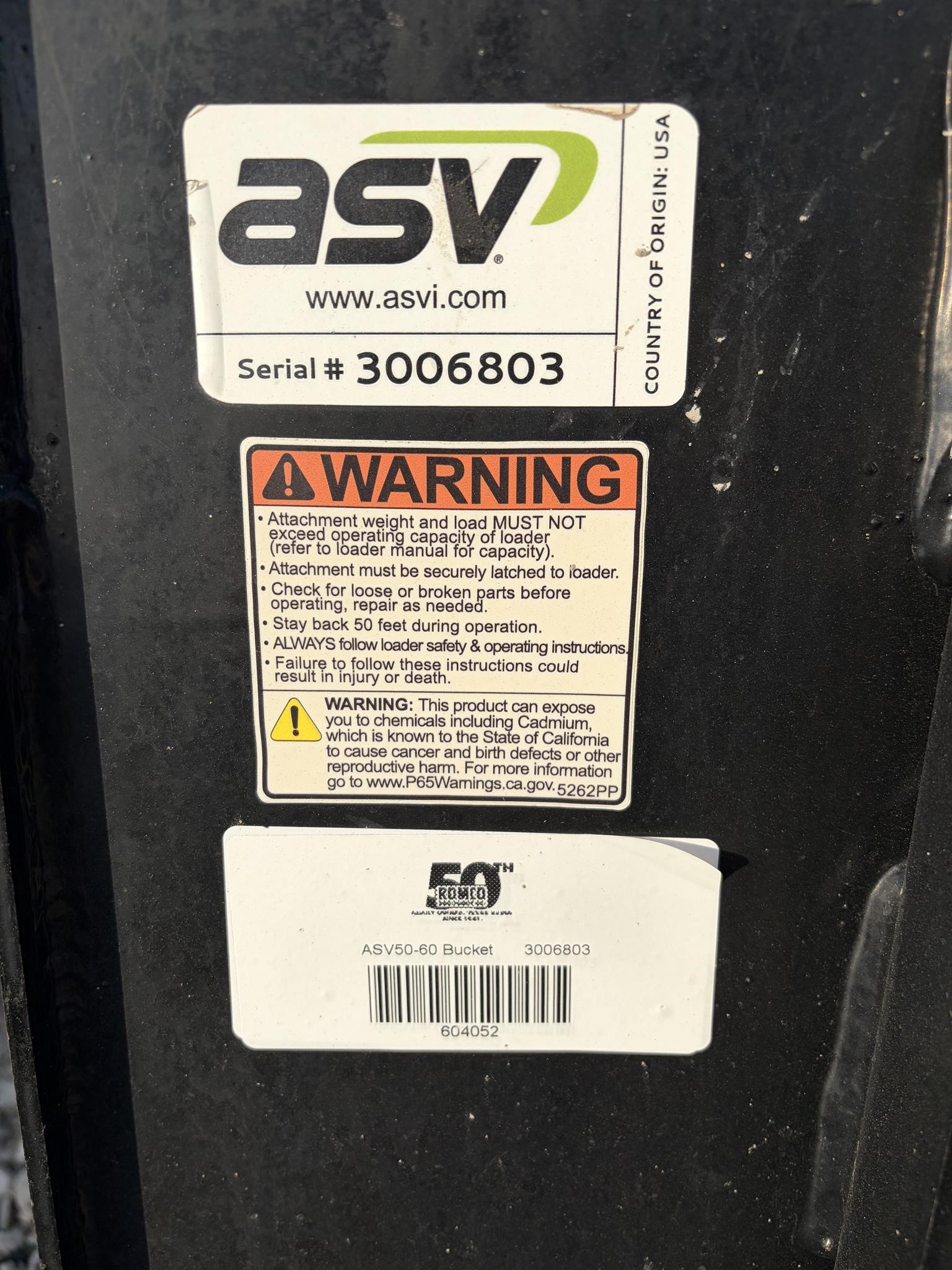 0 ASV ASV50 - 60 INCH SKID STEER BUCKET