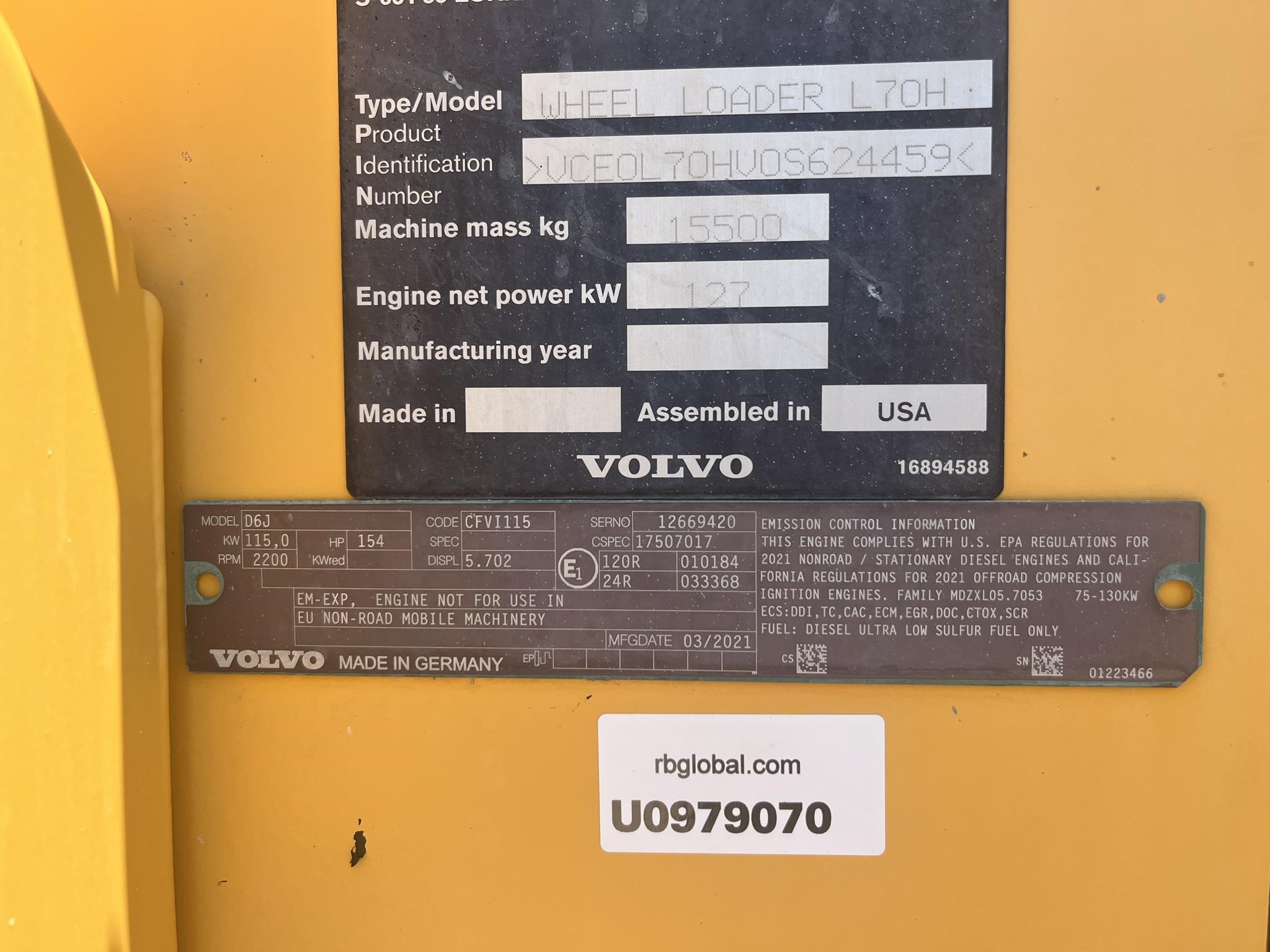 2021 Volvo L70H