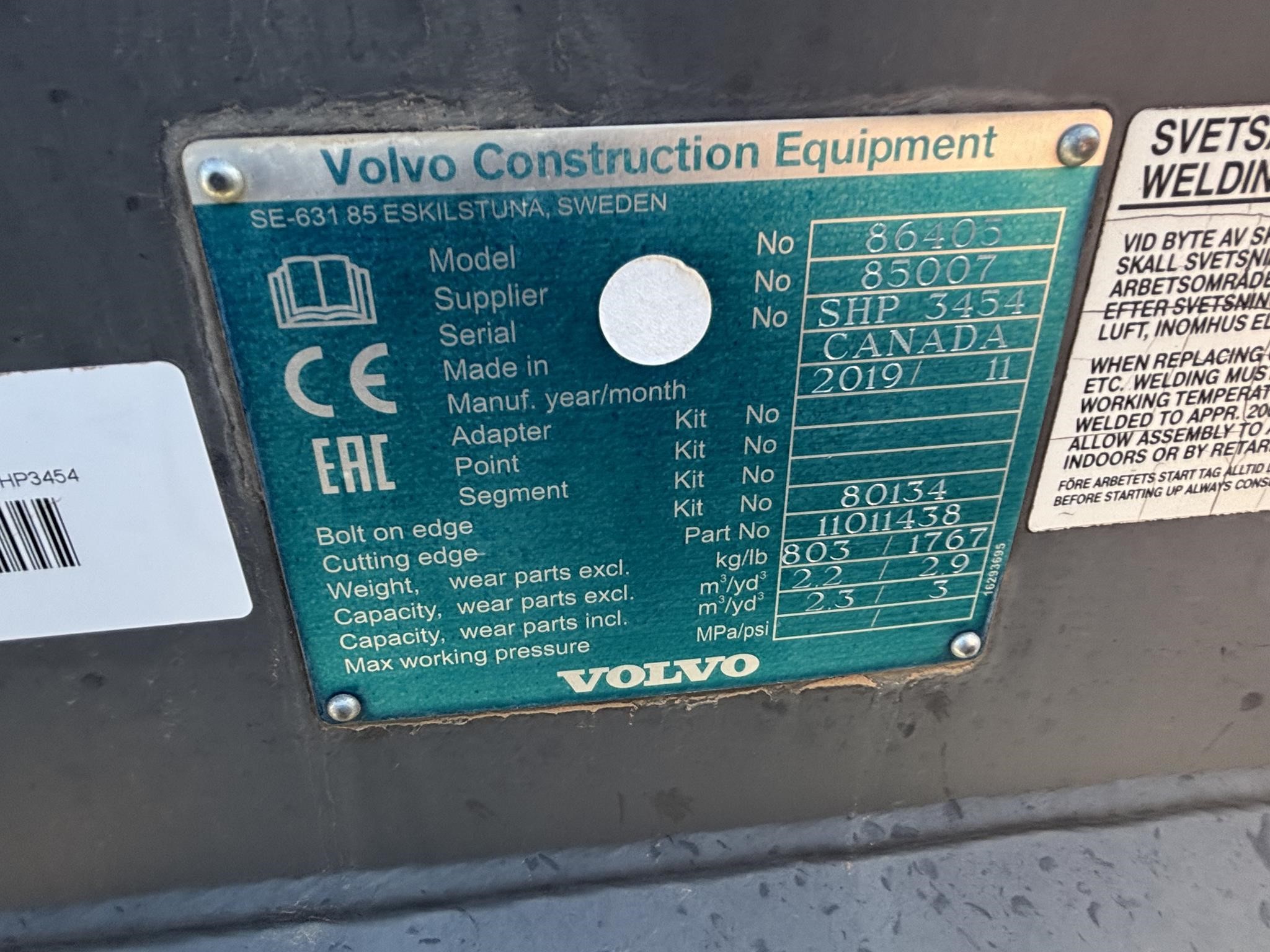 0 Volvo 3 YD QC BUCKET - L70H