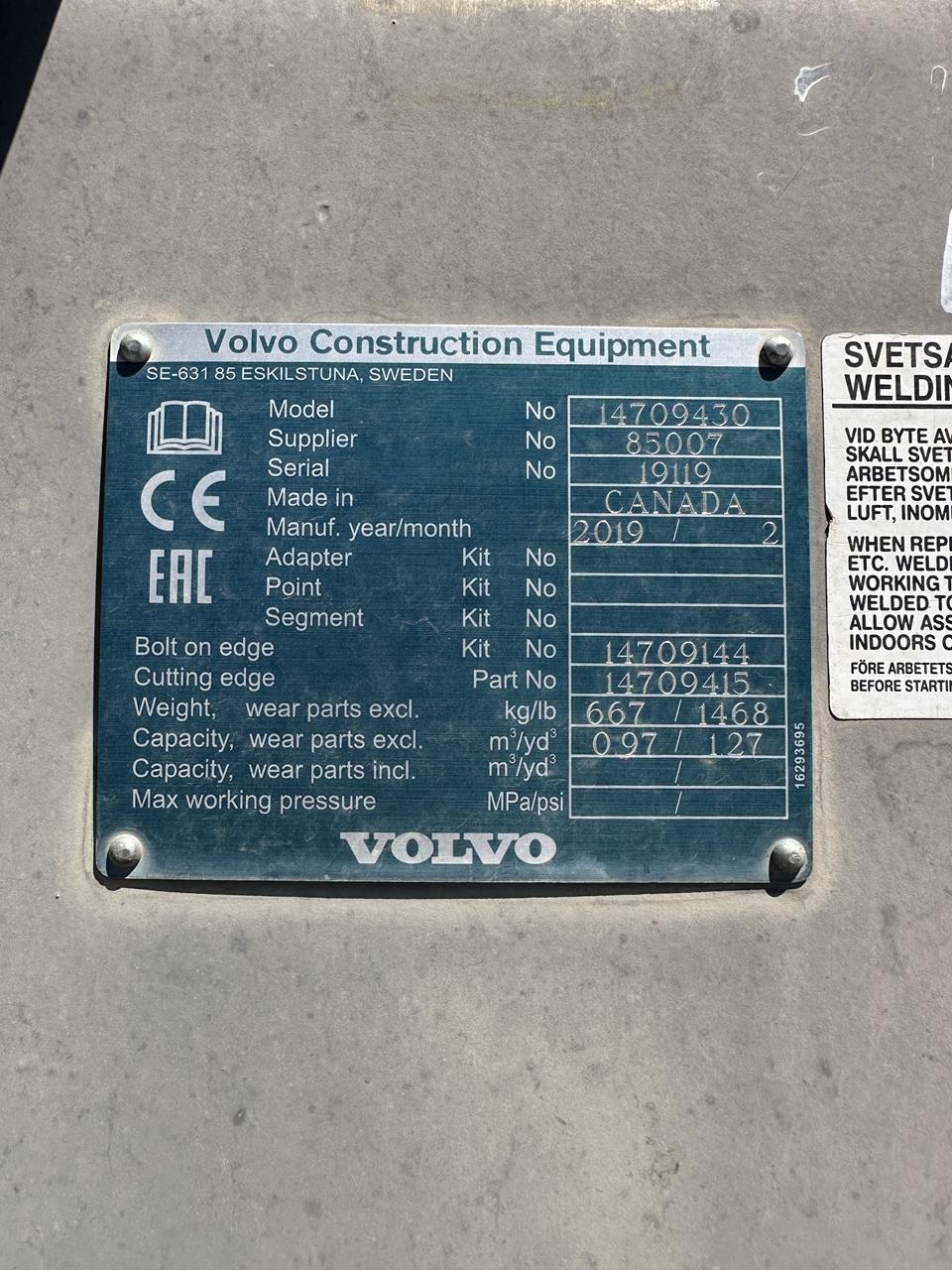 0 Volvo 59 in. CLEAN-OUT BUCKET - EC160EL EXCAVATOR