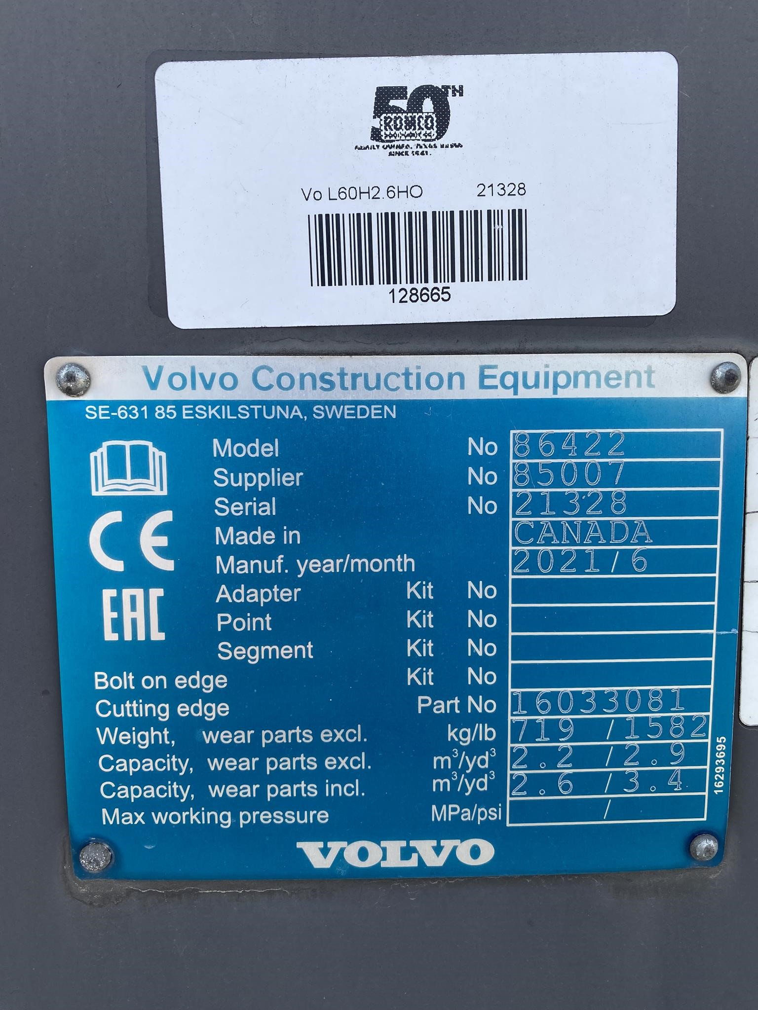 2021 Volvo 2.9 YD QC BUCKET - L60H