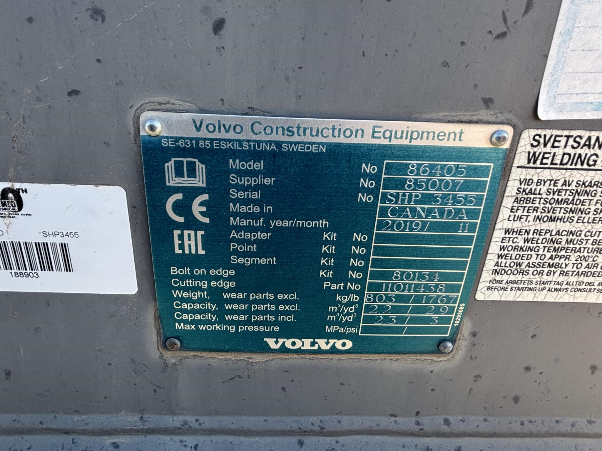 2020 Volvo 3 YD QC BUCKET - L70H