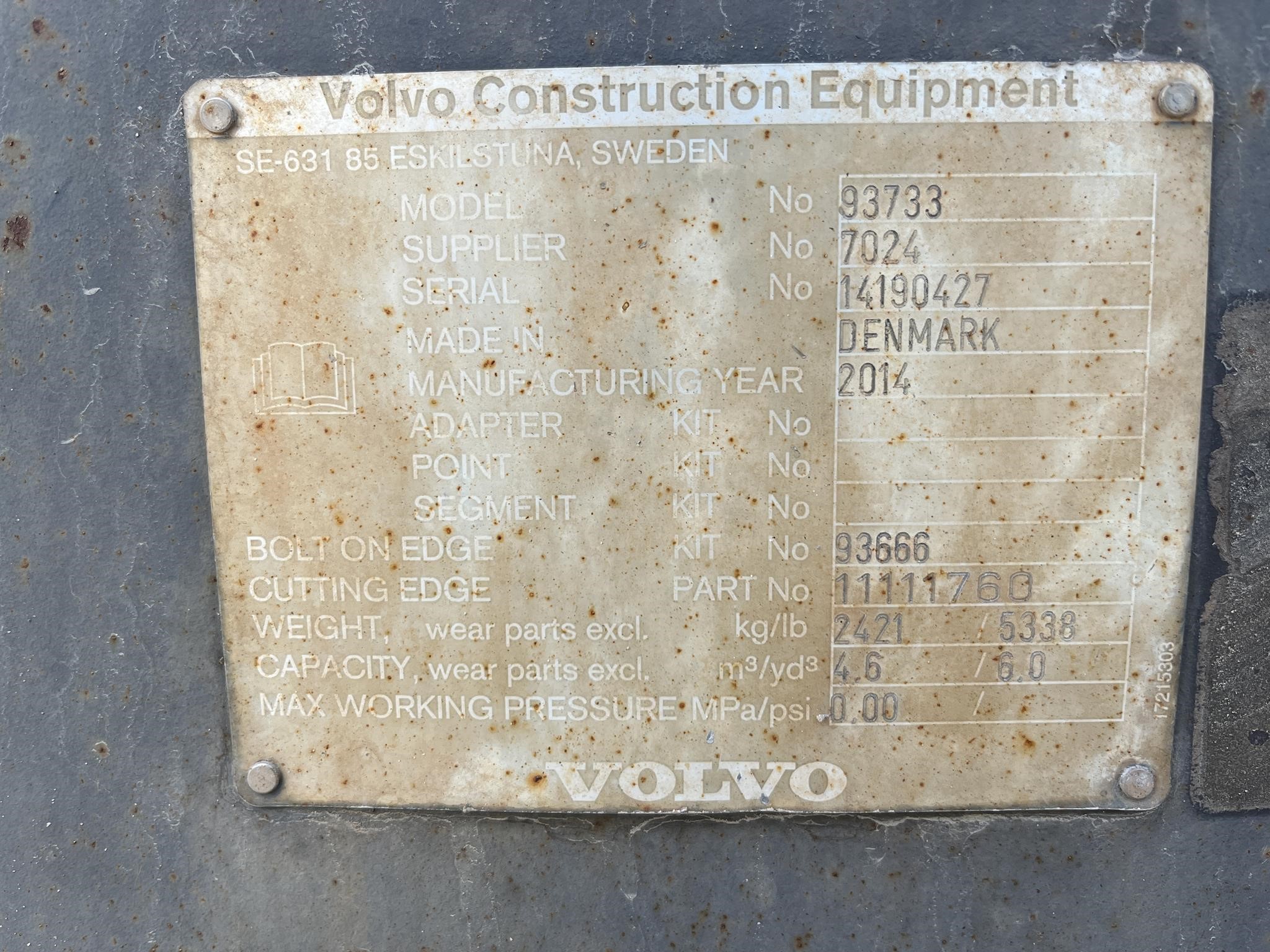 0 Volvo 6 YD PIN-ON BUCKET - L180H