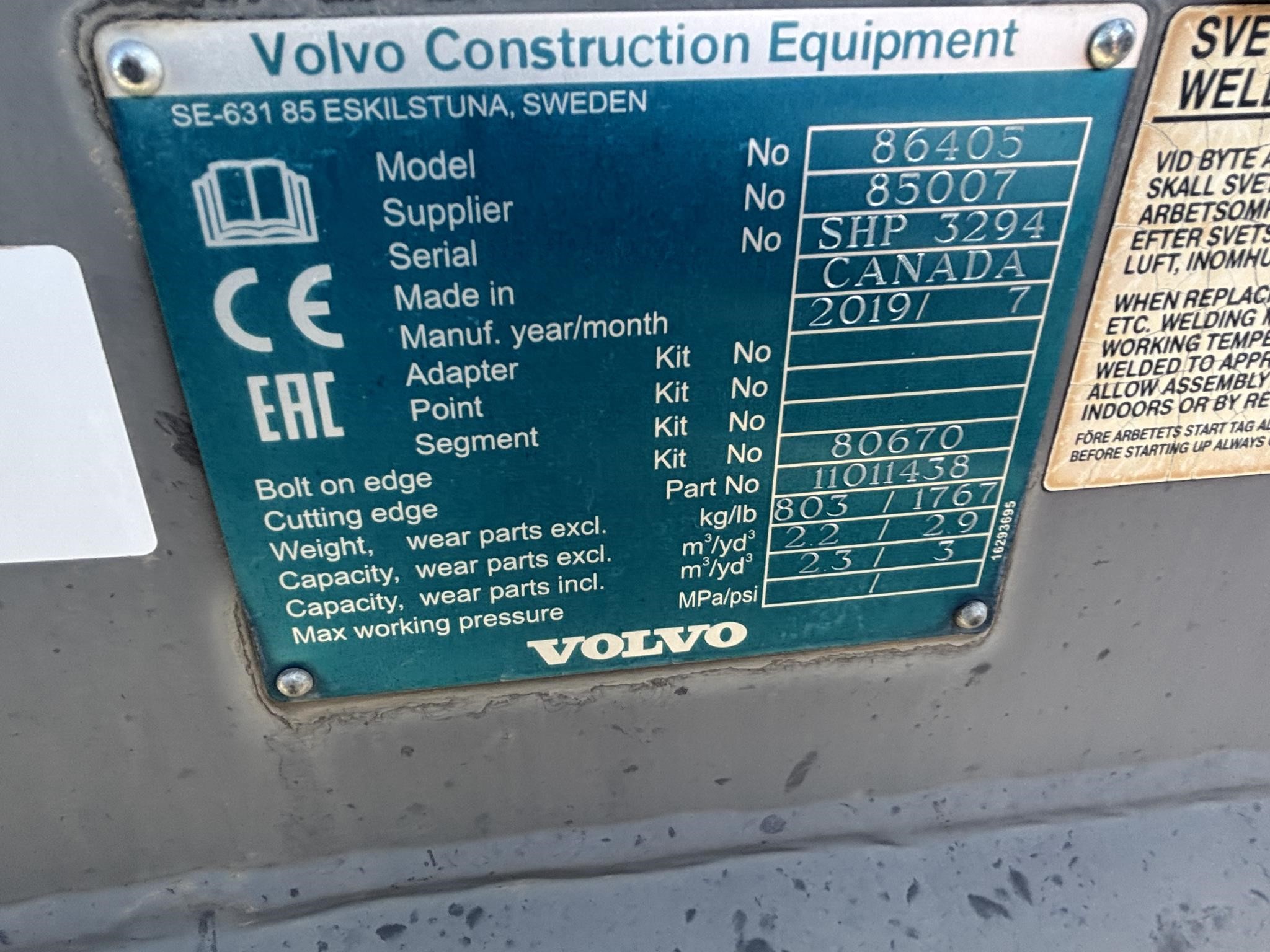 0 Volvo 3 YD QC BUCKET - L60H