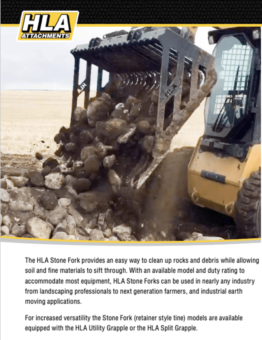 HLA Snow STD. DUTY STONE FORK / ROCK BUCKET WITH SPLIT GRAPPLE For Sale