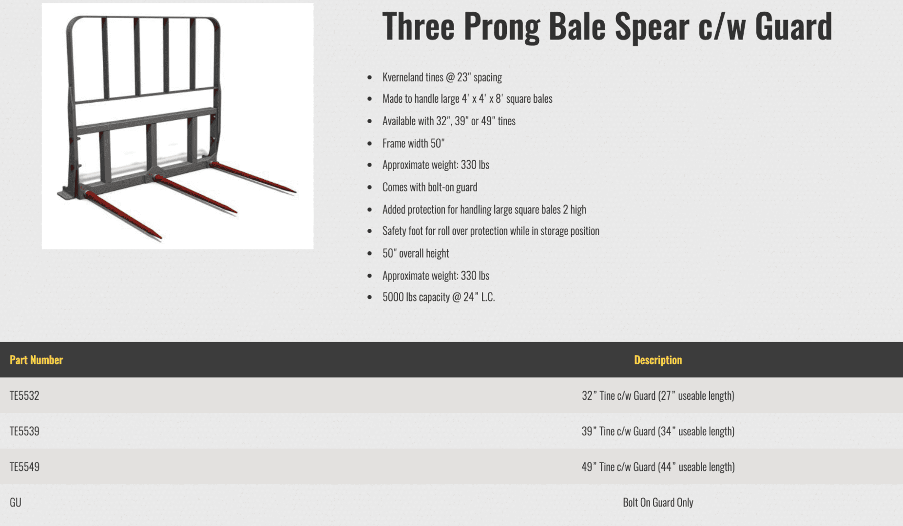 HLA Snow THREE PRONG BALE SPEAR W/ RIGID GUARD For Sale (44774915) from